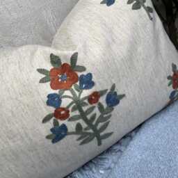 "Embroidered Cushion Cover, Floral Pillow Cover 12"" X 20" - thumbnail 2
