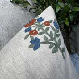 "Embroidered Cushion Cover, Floral Pillow Cover 12"" X 20" - thumbnail 3