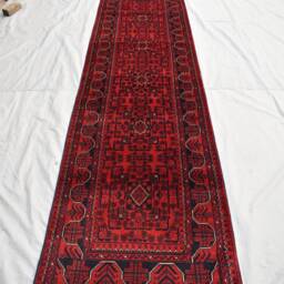 3x16 Ft Handmade Hallway Runner Rug, Afghan Tribal Bukhara Deep Red Corridor Carpet - thumbnail 2