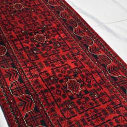 3x16 Ft Handmade Hallway Runner Rug, Afghan Tribal Bukhara Deep Red Corridor Carpet - thumbnail 3