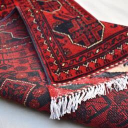 3x16 Ft Handmade Hallway Runner Rug, Afghan Tribal Bukhara Deep Red Corridor Carpet - thumbnail 4