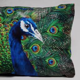 Peacock Cushion - Handmade Digitally Printed Silk Cushion 2 Sizes Available - thumbnail 4