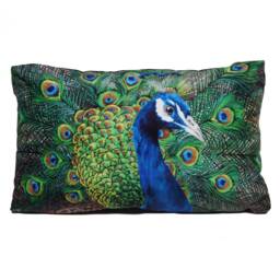 Peacock Cushion - Handmade Digitally Printed Silk Cushion 2 Sizes Available - thumbnail 2