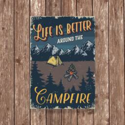 Life Is Better Around The Campfire Metal Sign - Rustic Camping Wall Art, Tent & Fire Pit Outdoor Decor - thumbnail 1