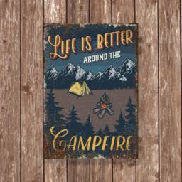 Life Is Better Around The Campfire Metal Sign - Rustic Camping Wall Art, Tent & Fire Pit Outdoor Decor - thumbnail 2