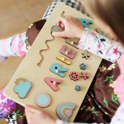 Personalised Wooden Name Puzzle - Pastel Unicorn & Rainbow Toy - thumbnail 2