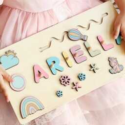 Personalised Wooden Name Puzzle - Pastel Unicorn & Rainbow Toy - thumbnail 3