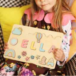 Personalised Wooden Name Puzzle - Pastel Unicorn & Rainbow Toy