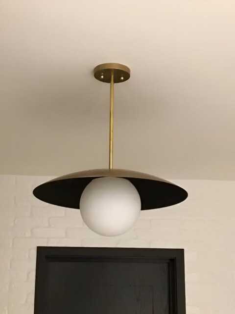 Mid Century Modern Brass Dome Ceiling Lamp - Space Age Retro Lighting- Saturn Globe Pendant Light- Minimalist Hanging Fixture - image 1