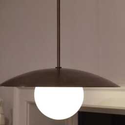 Mid Century Modern Brass Dome Ceiling Lamp - Space Age Retro Lighting- Saturn Globe Pendant Light- Minimalist Hanging Fixture - thumbnail 2