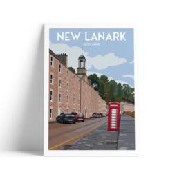 New Lanark Travel Poster - Iconic British Red Telephone Box - thumbnail 1