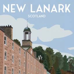New Lanark Travel Poster - Iconic British Red Telephone Box - thumbnail 2