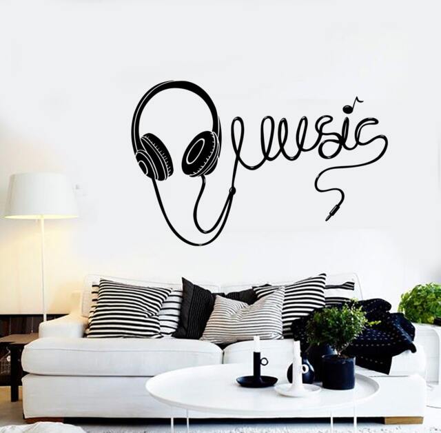 Wall Vinyl Music Headphones Earphones Cool Guaranteed Quality Decal Mural Art 1580Dz - image 1
