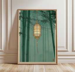 Japanese Lantern Poster, Bamboo Wall Art, Zen Print