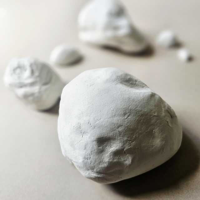Hand-Sculpted White Clay Stone Wall Art 3D Minimalist Sculptures With Keyhole Hanging Natural Organic Modern Home Decor - x6 Stones - image 1