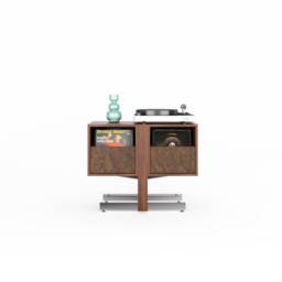 Walnut Record Player Stand, Burl Fronts, Mid Century Modern Vinyl Storage - thumbnail 2