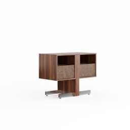 Walnut Record Player Stand, Burl Fronts, Mid Century Modern Vinyl Storage - thumbnail 3