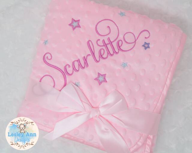 Embroidered Soft Bubble Baby Blanket With Name, Beautiful Script Font, New Baby Gift, Dimple Fleece Personalised Blue Pink White Christening - image 1