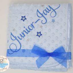 Embroidered Soft Bubble Baby Blanket With Name, Beautiful Script Font, New Baby Gift, Dimple Fleece Personalised Blue Pink White Christening - thumbnail 2