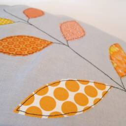 Cushion Cover, Orange Autumn/Fall Leaves On A Branch, Free Motion Applique, Linen, Cotton, 16 - thumbnail 3