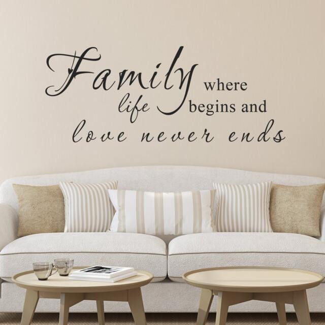 Family Where Life Begins & Love Never Ends Wall Quote Floral Sticker Vinyl Decal Inspirational Art Sticker - 092 - image 1