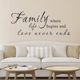 Family Where Life Begins & Love Never Ends Wall Quote Floral Sticker Vinyl Decal Inspirational Art Sticker - 092 - thumbnail 1