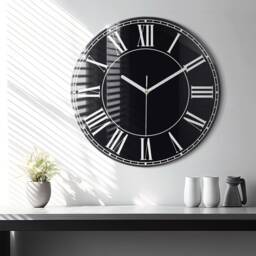 Roman Numbers Clock, Retro Look Glass Black & White Printed Round Wall Personalized Modern Clock - thumbnail 1
