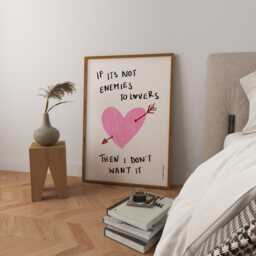 Enemies To Lovers Art Print, Retro Heart Illustration, Modern Bedroom Wall Decor - thumbnail 1