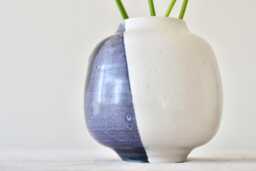 Handmade Half Moon Stoneware Vase Blue & White Korean Pottery, Modern Minimalist Japandi Decor - thumbnail 1