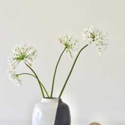 Handmade Half Moon Stoneware Vase Blue & White Korean Pottery, Modern Minimalist Japandi Decor - thumbnail 3
