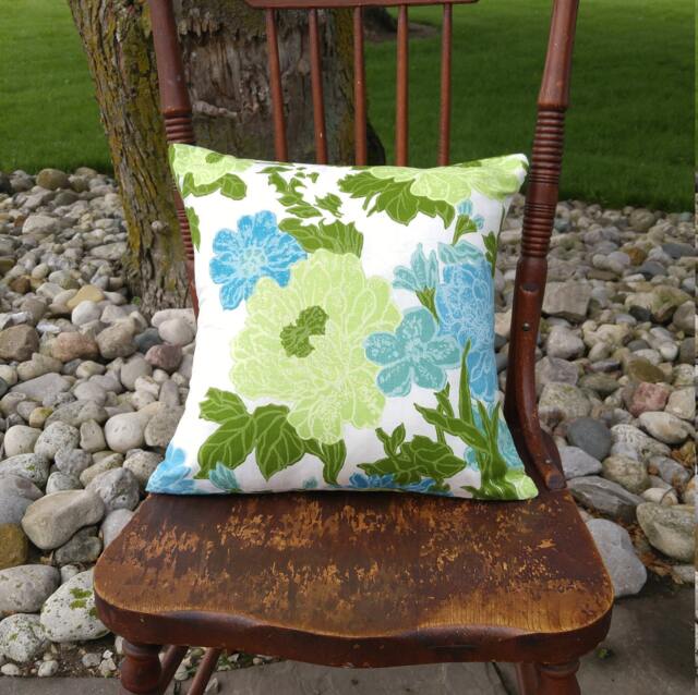 Lime Green Floral Pillow Cover/Aqua , Blue, & White Flowered Cushion, 16??16 Inch Throw Pillow, Spring & Summer Blues Greens - image 1
