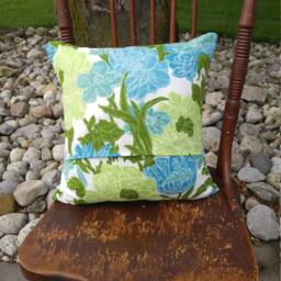 Lime Green Floral Pillow Cover/Aqua , Blue, & White Flowered Cushion, 16??16 Inch Throw Pillow, Spring & Summer Blues Greens - thumbnail 3