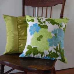 Lime Green Floral Pillow Cover/Aqua , Blue, & White Flowered Cushion, 16??16 Inch Throw Pillow, Spring & Summer Blues Greens - thumbnail 2