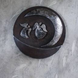 Industrial Metal Round Wall Sculpture, With Angels & Moon, Original Art By The Steel Style Tings - thumbnail 3