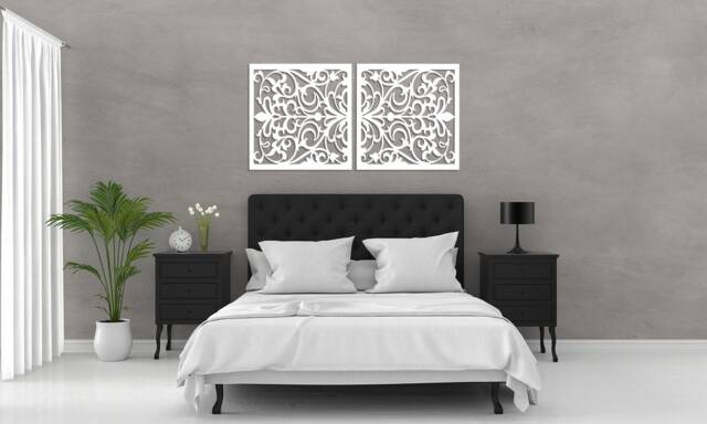 3D Stylish Wood Wall Art Decor, Vittoria, Openwork Floral Design, Ornament, Decorative Wooden Panel, Diptych 60 X 120 cm - image 1