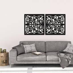 3D Stylish Wood Wall Art Decor, Vittoria, Openwork Floral Design, Ornament, Decorative Wooden Panel, Diptych 60 X 120 cm - thumbnail 3