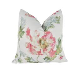 Colefax & Fowler - Meriden Pink/Green Romantic Poppy Bloom Designer Cushion Cover Handmade Throw Pillow Luxury Home Decor - thumbnail 1