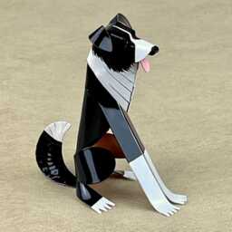 Border Collie Dog Handmade Copper Sculpture, Collectible Miniature Art Figurine - thumbnail 2