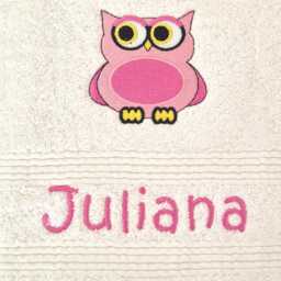 Personalised Towel - Owl & Name Embroidered Pink Blue Or White Bath Towels - thumbnail 3