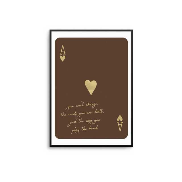 Ace Of Hearts Print Motivational Quote, Brown & Gold Wall Art - image 1
