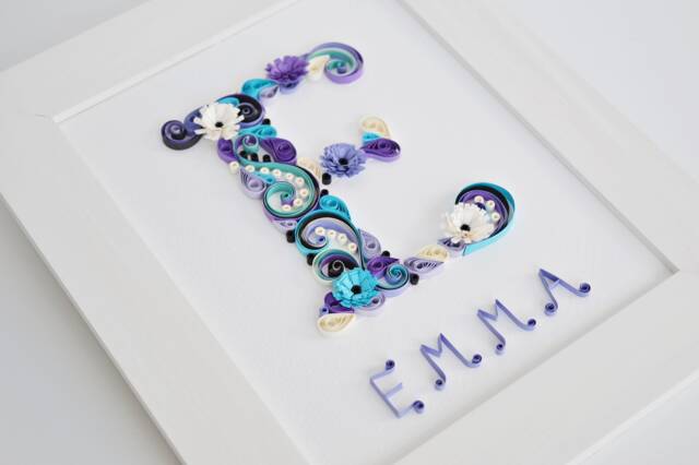 Naming Ceremony Gift, Baby Name & Initial, Newborn Congratulation, Nursery Birthday, Initial Wall Art, 1st Birth Gift - image 1