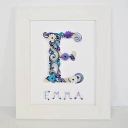 Naming Ceremony Gift, Baby Name & Initial, Newborn Congratulation, Nursery Birthday, Initial Wall Art, 1st Birth Gift - thumbnail 3