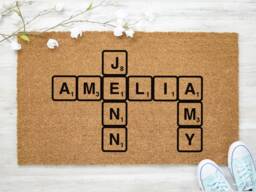 Scrabble Tiles Custom Family Name Doormat - Anniversary Gift Wedding Housewarming Mr & Mrs Personalized - thumbnail 1