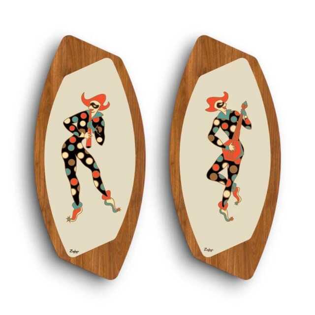 Matching Pair Of Retro Handmade Mid Century Style Asymmetric Jester Formica Wall Art Plaques By Royale Starburst - image 1