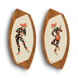 Matching Pair Of Retro Handmade Mid Century Style Asymmetric Jester Formica Wall Art Plaques By Royale Starburst - thumbnail 1