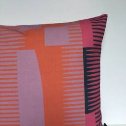 Square Combed Stripe Cushion - Terracotta, Lilac + Pink - thumbnail 3
