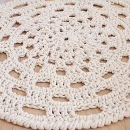 Round Rug Crochet Cotton Rope, Natural Oversized Doily Deck Decor, Mandala - thumbnail 2