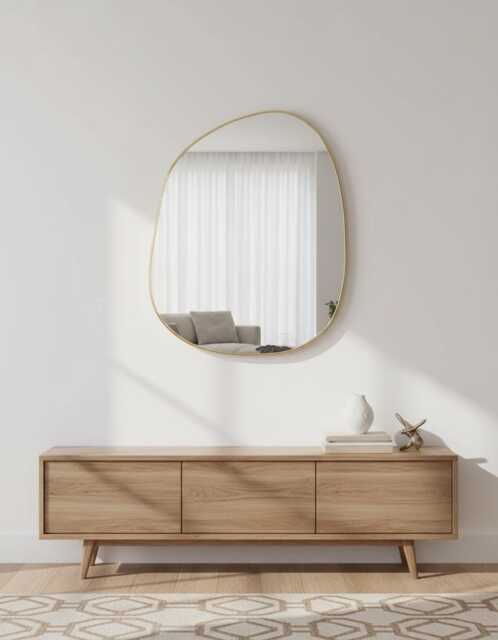 Handmade Asymmetrical Brass Mirror Modern Vanity Wall Decor Mirror - image 1