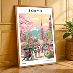 Tokyo Tower & Mount Fuji Print Japanese Retro Cityscape Art - thumbnail 3