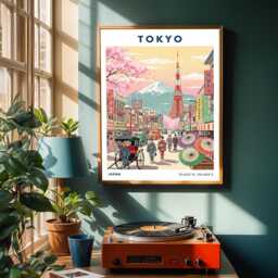 Tokyo Tower & Mount Fuji Print Japanese Retro Cityscape Art - thumbnail 2